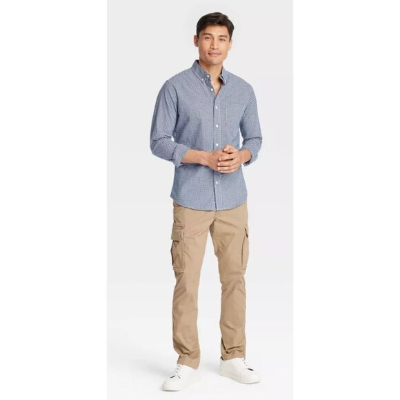 Mens Blue Gingham Button-Down Shirt By Goodfellow & Co. Size L - Picture 3 of 4